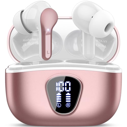 Wireless Earbuds, Bluetooth 5.4 Headphones HiFi Stereo, Bluetooth Earbuds - color: Rose Gold