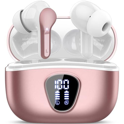 Wireless Earbuds, Bluetooth 5.4 Headphones HiFi Stereo, Bluetooth Earbuds - color: Rose Gold