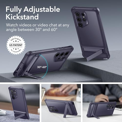 ESR for Samsung Galaxy S24 Ultra Case, S24 Ultra Case with Extra Protective Front Frame & 3 Kickstand Modes, Exceeds Full-Coverage Military-Grade Protection, Heavy Duty Shock Armor, Clear Purple - color: Armor-Frosted Purple
