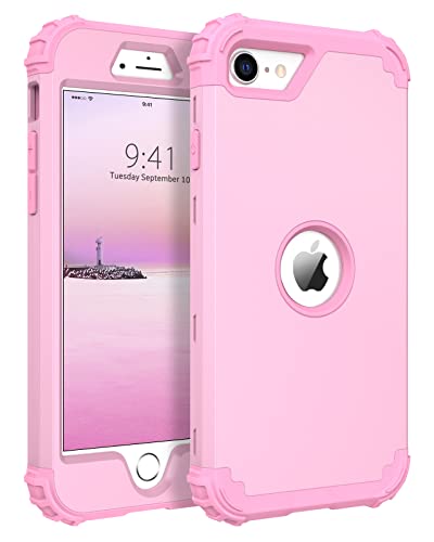BENTOBEN for iPhone SE 2022 Phone Case and iPhone SE 2020 Case, Heavy Duty 3 in 1 Full Body Rugged Shockproof Hybrid Hard PC Soft Rubber Bumper Drop Protective Girls Women Boy Cover,Light Pink Design - color: Light Pink