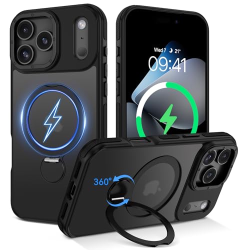 DUEDUE for iPhone 17 Pro Max Case with 360°Spin Magnetic Stand[Compatible with MagSafe][Rotatable Ring Holder], Translucent Cover Slim Protection Cases for iPhone 17 Pro Max 6.9", Black - color: Black, size: for iPhone 17 Pro Max 6.9"