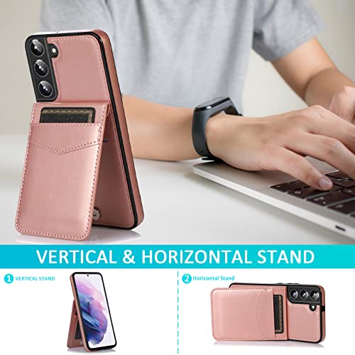 Asuwish Phone Case for Samsung Galaxy S22 Plus /S22+ with Tempered Glass Screen Protector and Credit Card Holder Wallet Cover Stand Leather Cell Accessories Glaxay S22Plus Cases Women Rose Gold - color: Rose Gold
