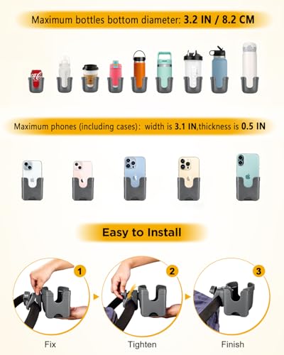 BUNDLEPRO Stroller Cup Holder with Phone Holder, 2-in-1, Gray - color: GRAY
