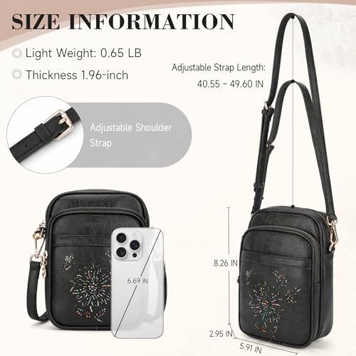 Small Crossbody Bags for Women, RFID Phone Purse with Card Slots, Triple Compartments Lightweight Shoulder Bag - color: 9-black