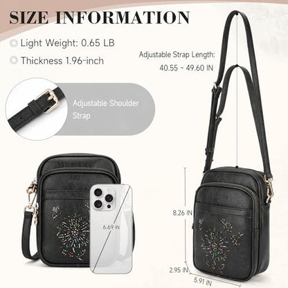 Small Crossbody Bags for Women, RFID Phone Purse with Card Slots, Triple Compartments Lightweight Shoulder Bag - color: 9-black