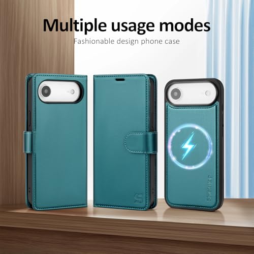 Shieldtop Compatible with MagSafe iPhone 17 Air Wallet Case,Blue Green | 2 in 1 Detachable Magnetic,Credit Card Holder Slots,RFID Blocking,PU Leather,Kickstand,Flip Folio Phone Cover for Men & Women - color: Blue Green, size: iPhone 17 Air - 6.6"