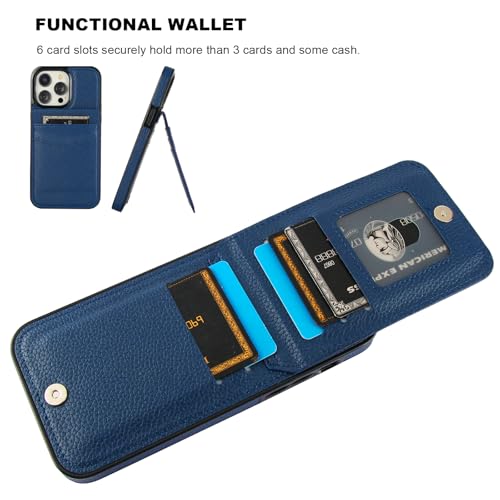 KIHUWEY for iPhone 14 Pro Max Wallet Case Card Holder, Lichee Blue | Credit Card Slots, PU Leather, Kickstand, Magnetic, Flip Heavy Duty Protection Cover for Men and Women - color: Lichee Blue