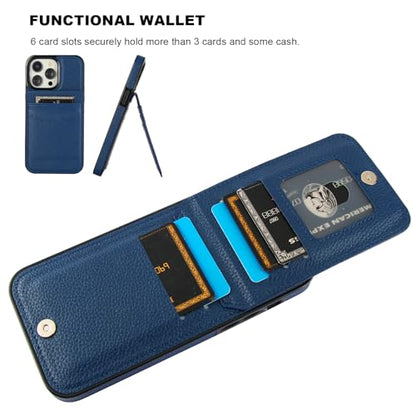 KIHUWEY for iPhone 14 Pro Max Wallet Case Card Holder, Lichee Blue | Credit Card Slots, PU Leather, Kickstand, Magnetic, Flip Heavy Duty Protection Cover for Men and Women - color: Lichee Blue
