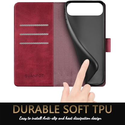 SUANPOT Compatible with iPhone Air 6.5" Wallet case with RFID Blocking Credit Card Holder,Flip Book PU Leather Protective Cover Women Men for Apple iPhone 17 Air Phone case Red - color: Red, size: iPhone Air 6.5"
