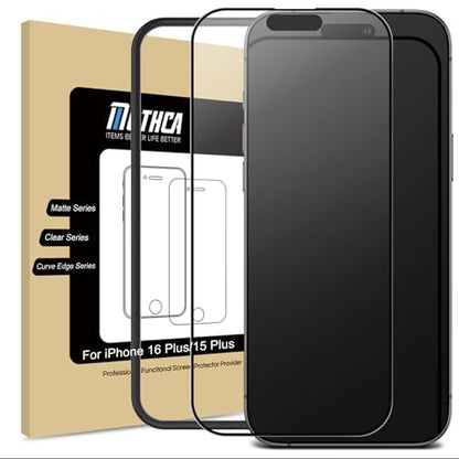 Mothca Matte Glass Full Coverage Screen Protector for iPhone 16 Plus/iPhone 15 Plus 6.7-inch, Anti-Glare Anti-Fingerprint Tempered Glass with Easy Installation Tool, Case Friendly, Smooth as Silk - size: iPhone 16 Plus/15 Plus-6.7 Inch