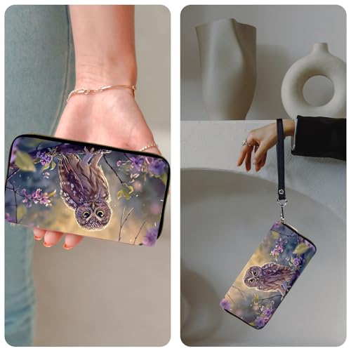 Ladies Wallet,Clutch Purses for Women Wallets Leather Credit Card Holder for Women Wristlet Slim Small Cute with Zipper,Thin RFID Blocking with Wrist Strap,Cute Owl Baby - color: Cute Owl Baby