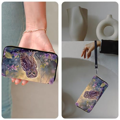 Ladies Wallet,Clutch Purses for Women Wallets Leather Credit Card Holder for Women Wristlet Slim Small Cute with Zipper,Thin RFID Blocking with Wrist Strap,Cute Owl Baby - color: Cute Owl Baby