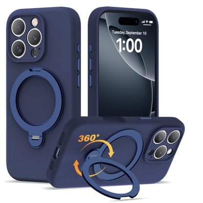 Case for iPhone 16 Pro with 360°Spin Stand,6.3" Dark Blue | Magnetic 360°Spin Stand,Compatible with Mag-Safe,Soft Silicone 16 Pro Case - color: Dark Blue, size: Iphone 16 Pro