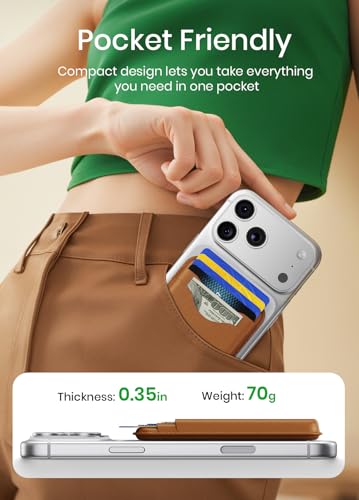 for Magsafe Wallet Magnetic Card Holder - Strong RFID Leather Card Pocket with Magnet, Compatible with iPhone 12/13/14/15/16/17 Series, Not for mini，Brown - color: Light Brown