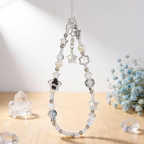 Cute Beaded Camera Wrist Strap for Phone, Digital Camera Charm Lanyard, Pearl Beaded Chain for Bag Keychain Gift - color: Star