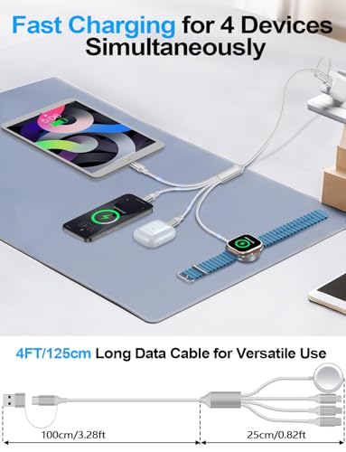 4-in-2 Multi Charging Cable for Apple Watch Charger/iPhone/Galaxy Charger - color: 2-White+White, size: 1.8M