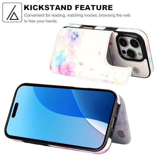 HAOPINSH for iPhone 16 Pro Wallet Case with Card Holder, Pale Flower Pattern Back Flip Folio PU Leather Kickstand Card Slots Case for Women Girls, Double Magnetic Clasp Shockproof 6.3" - color: Pale Flower