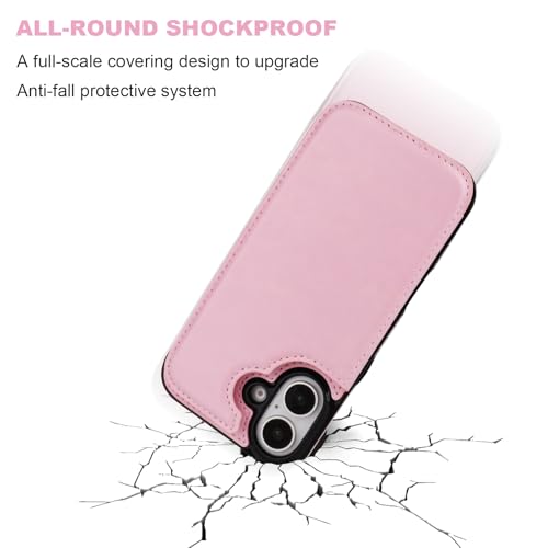 ONETOP for iPhone 16 Wallet Case with Credit Card Holder,Pink | Kickstand,ID/Cash Holder,Case Wallet with Card Slots,Double Magnetic Clasp,Durable PU Leather Shockproof Cover for Women Men - color: Pink