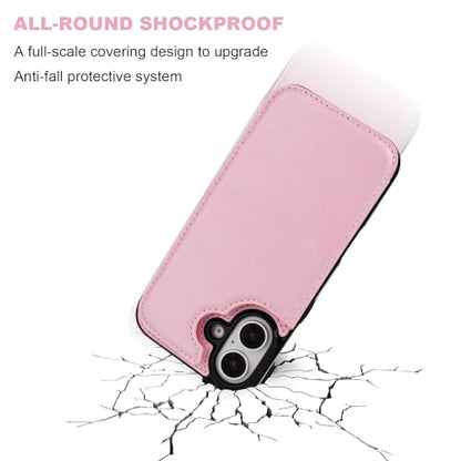 ONETOP for iPhone 16 Wallet Case with Credit Card Holder,Pink | Kickstand,ID/Cash Holder,Case Wallet with Card Slots,Double Magnetic Clasp,Durable PU Leather Shockproof Cover for Women Men - color: Pink