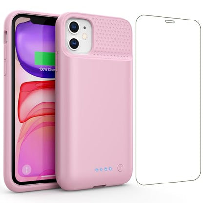Battery Case for iPhone 11/XR, 7500mAh Ultra-Slim Portable Charging Case Rechargeable Protective Battery Pack for iPhone 11 and iPhone XR External Charger Case 6.1 Inch-Pink - color: Pink