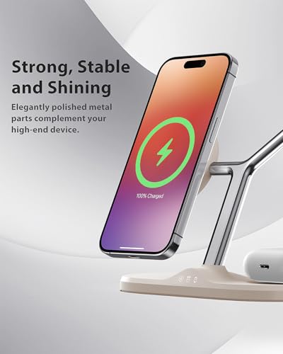 3 in 1 Wireless Charging Station for Apple Devices with MagSafe - color: Warm Gray, size: Included adapter