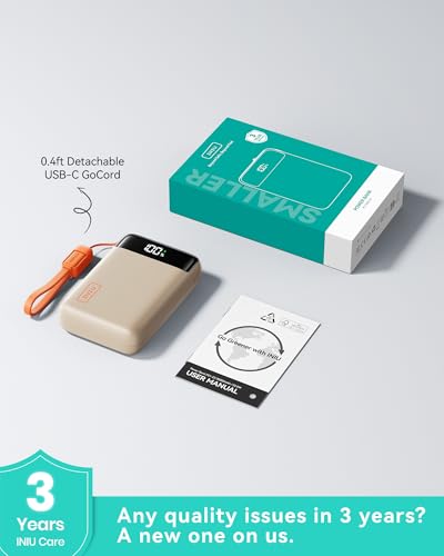 INIU Portable Charger, Smallest 20000mAh 22.5W Fast Charging Power Bank - color: Beige White