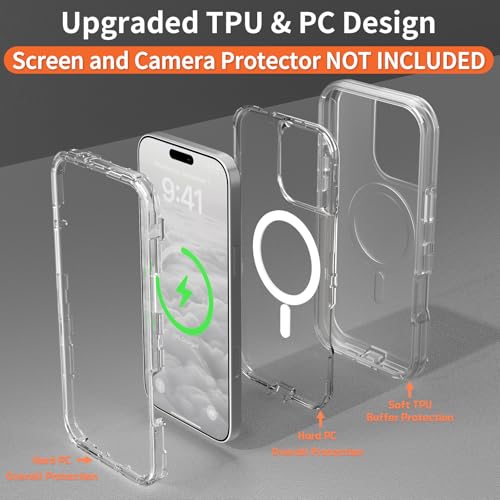 Follaroma Magnetic for iPhone 16 Pro Case,Heavy Duty Phone Cases,Clear,6.3" | Compatible with MagSafe, Heavy Duty Shock proof Protection, Military-Grade Anti-Drop, Dual Layer Transparent Protective Cover - color: Clear, size: iPhone 16 Pro 6.3''