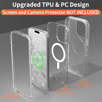 Follaroma Magnetic for iPhone 16 Pro Case,Heavy Duty Phone Cases,Clear,6.3" | Compatible with MagSafe, Heavy Duty Shock proof Protection, Military-Grade Anti-Drop, Dual Layer Transparent Protective Cover - color: Clear, size: iPhone 16 Pro 6.3''