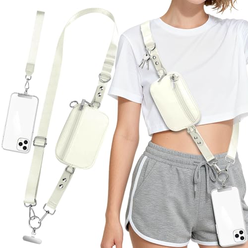 Phone Lanyard Crossbody with Detachable RFID Wallet (Beige, Large) - color: Beige, size: Large