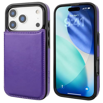 ONETOP for iPhone 17 Pro Wallet Case with Credit Card Holder,Purple | Kickstand,ID/Cash Holder,Case Wallet with Card Slots,Double Magnetic Clasp,Durable PU Leather Shockproof Cover for Women Men - color: Purple