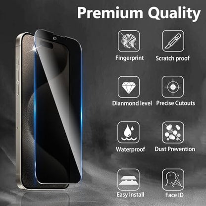 3 Pack Privacy Screen Protector Designed for iPhone 15 Pro Max,Full Coverage Anti-Spy Tempered Glass Film,9H Hardness,Anti-Fingerprint,Bubble Free,Easy to Install - color: iPhone 15 Pro Max FK3