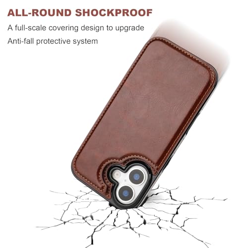ONETOP for iPhone 17 Wallet Case with Credit Card Holder,Brown | Kickstand,ID/Cash Holder,Case Wallet with Card Slots,Double Magnetic Clasp,Durable PU Leather Shockproof Cover for Women Men - color: Brown