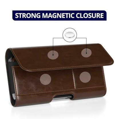 Magnetic Closure Holster for Galaxy S26 Ultra, S25 Ultra, S24 Ultra, S23 Ultra, S22 Ultra, S21 Ultra - Leather Belt Case with Card Holder, Premium Pouch (Fits Slim/Regular Case) (Brown, X-Large) - color: Coffee Brown, size: X-Large