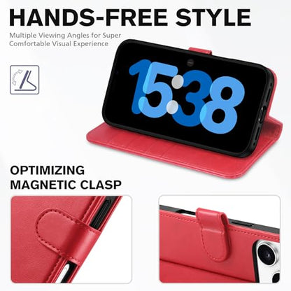 TUCCH Wallet Case for iPhone 17 Pro (6.3") 2025, 4 Card Slots, Red | RFID Blocking, Viewing Stand, Shockproof TPU Shell, PU Leather, Magnetic Closure, Protective Folio Flip Cover - color: Red