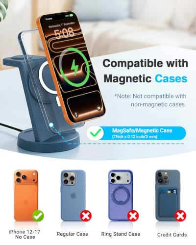 25W MagSafe Charging Station, 3-in-1 Magnetic Wireless Charger for Apple - color: Navy Blue