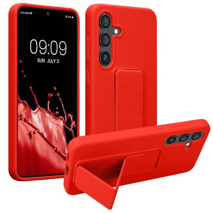kwmobile Case for Samsung Galaxy S24 Case - Soft TPU Cover with Silicone Coating - with Hand Strap and Stand Function - Shockproof - Red - color: red, size: Galaxy S24