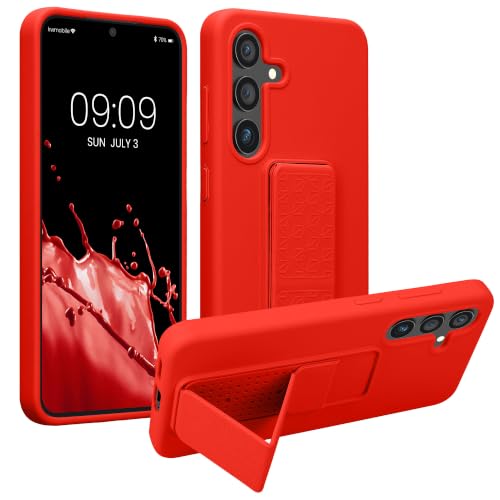 kwmobile Case for Samsung Galaxy S24 Case - Soft TPU Cover with Silicone Coating - with Hand Strap and Stand Function - Shockproof - Red - color: red, size: Galaxy S24