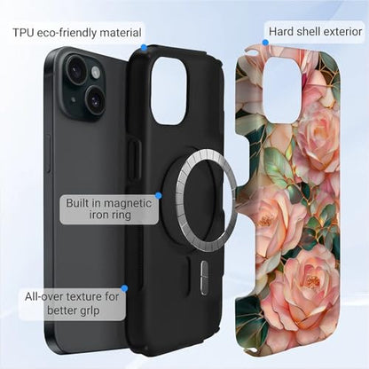 Case for iPhone 15 Plus | Anti-Slip Side Handle| Bold Protective Design | Compatible with MagSafe | Stained Glass Pink Flower | - color: Stained Glass Pink Flower, size: iPhone 15 Plus