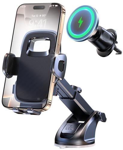 New 2025 Vacuum Magnetic Phone Suction Holder, 15W Wireless Charger for MagSafe Car Mount & Dashboard Windshield Vent Holder, All-Weather Suction for Uber, iPhone 16/15/14 Pro Max Plus