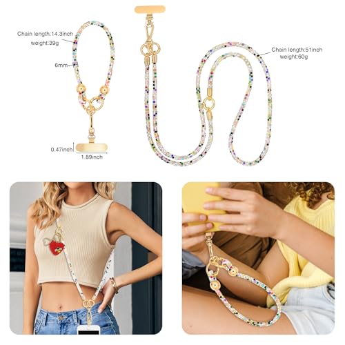Crystal Phone Strap Crossbody and Wrist Lanyard, Anti Theft Layered & Wrist Strap Cell Phone Neck for Women - color: Colour