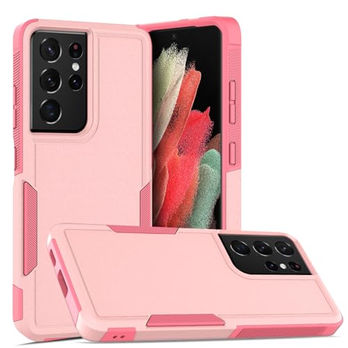 for Samsung Galaxy S21 Ultra Case: Dual Layer Protective Heavy Duty Cell Phone Cover Shockproof Rugged with Screen Protector - Military Protection Bumper Tough - Samsung Galaxy S21 Ultra 5G, Pink - color: Pink (PC) + Pink (TPU)