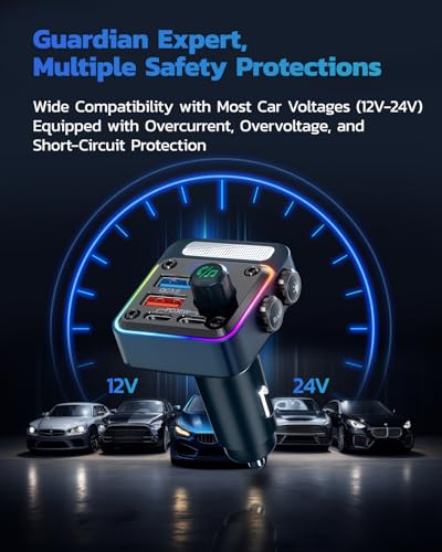 Nulaxy 54W Bluetooth 5.3 Car Adapter, FM Transmitter 4-Port Fast Charging - color: Blue