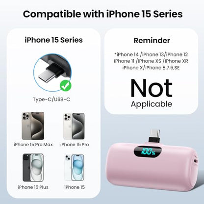 Mini Portable Charger USB C Power Bank,Upgraded 5000mAh PD Fast Charging Battery Pack Built-in USB-C Connector Travel Essential for iPhone17/17Pro/17Pro Max/Air/16 Plus/16Pro Max/15 Series,Android etc - color: Pink