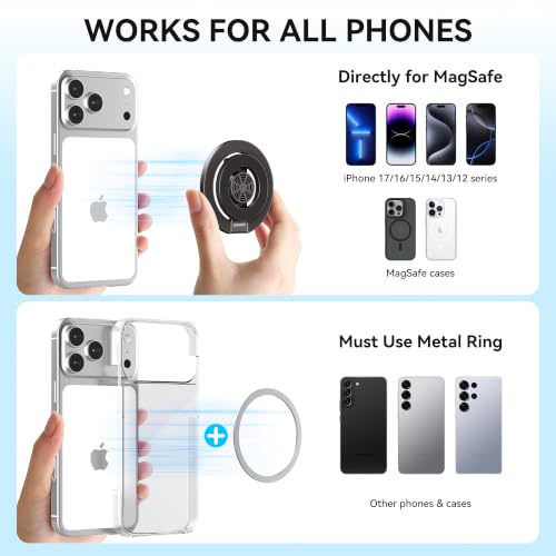 MagSafe Magnetic Phone Ring Holder Grip for Mag Car Mount, Black - color: Black