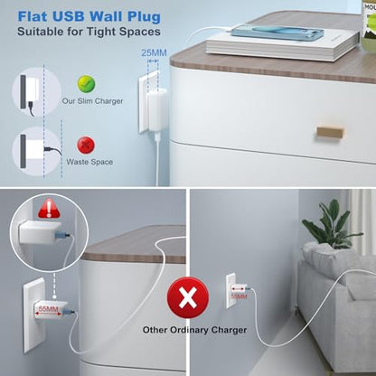 Flat USB C Charger Block, OKRAY 40W 4-Port Fast Charging Foldable Wall Plug - color: White - 1Pack