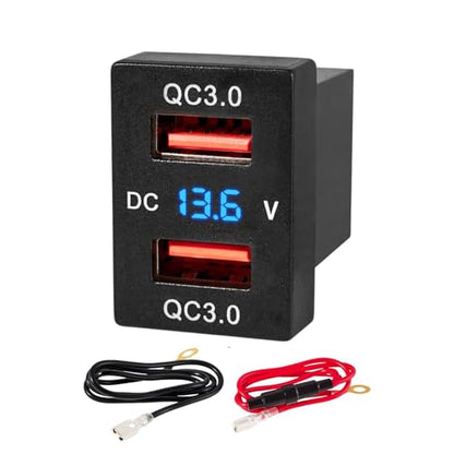 Anina Dual USB Port for Toyota, 12V/24V 18W Quick Power Socket Adapter with Digital Voltmeter Blue LED Light, QC USB 3.0 Square Car Fast Outlet Plug for Corolla RAV4 Tundra Highlander