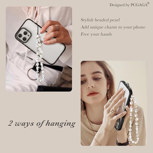 pcgaga Pearl Beaded Phone Charm, Phone Wrist Strap, Handmade Bracelet Straps, Anti-Lost Lanyard Wrist Chain for Airpods Women Girls Gift - color: White Pearl