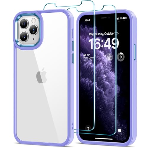 HOOMIL Case for iPhone 11 Pro Max Phone Cover with 2-Pack Tempered Glass Screen Protector, Non-Yellowing, Drop Protection, Anti-Scratch, Transparent, Hard Back - Purple Clear - color: Purple Clear, size: iPhone 11 Pro Max