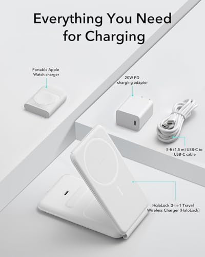 ESR 3 in 1 Charging Station, Foldable MagSafe Charger Stand for iPhone - color: White