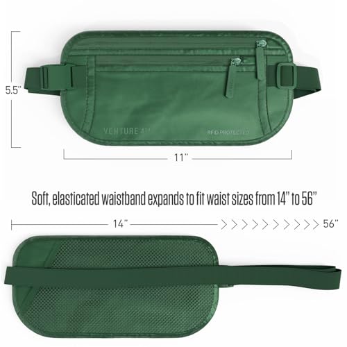 VENTURE 4TH Travel Money Belt, RFID Blocking Passport Holder - Sleek Green - color: Sleek Army Green